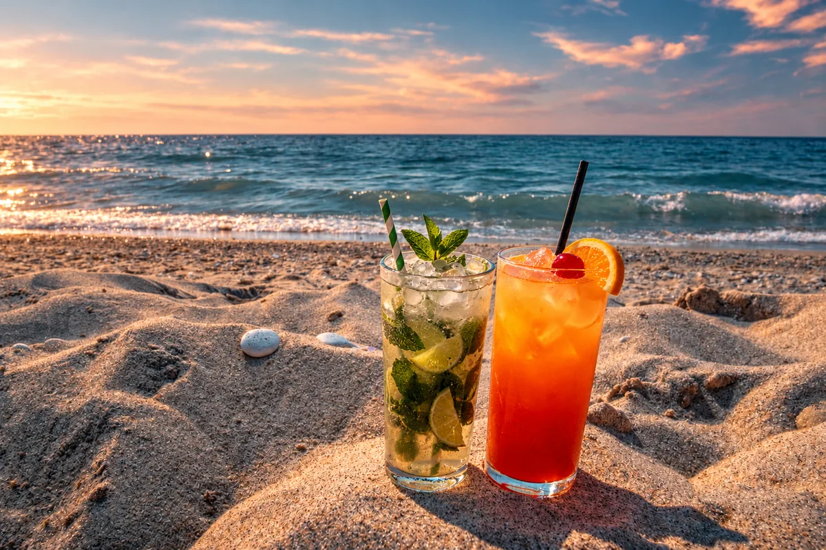 Cocktail by the sea at sunset